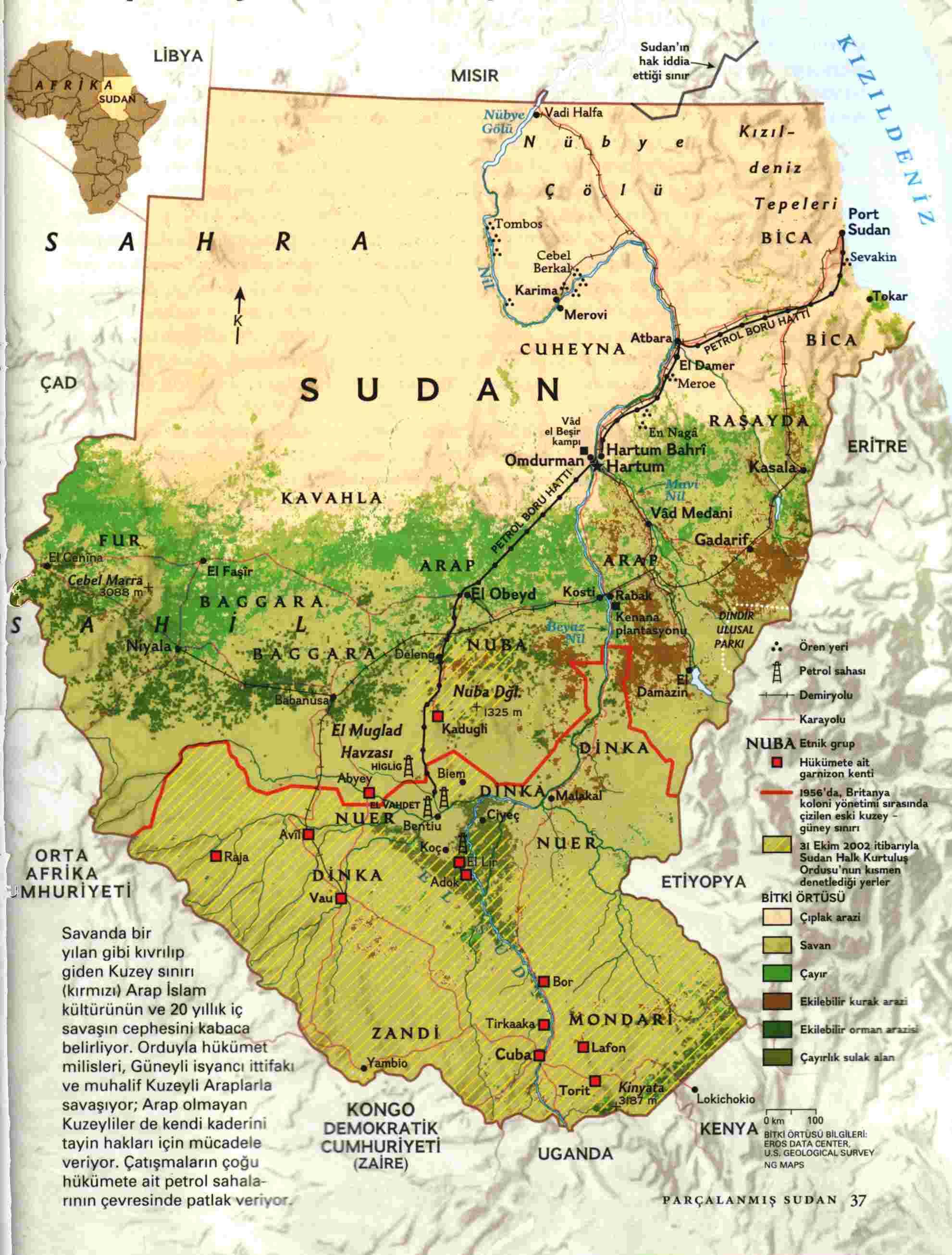 Sudan geography map - Map of Sudan geography (Northern Africa - Africa)